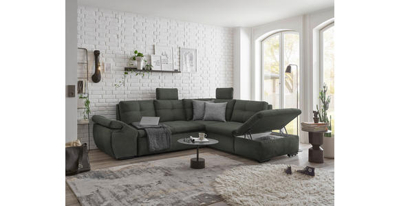 ECKSOFA in Mikrovelours Dunkelgrün - Dunkelgrün/Schwarz, KONVENTIONELL, Kunststoff/Textil (265/217cm) - Carryhome