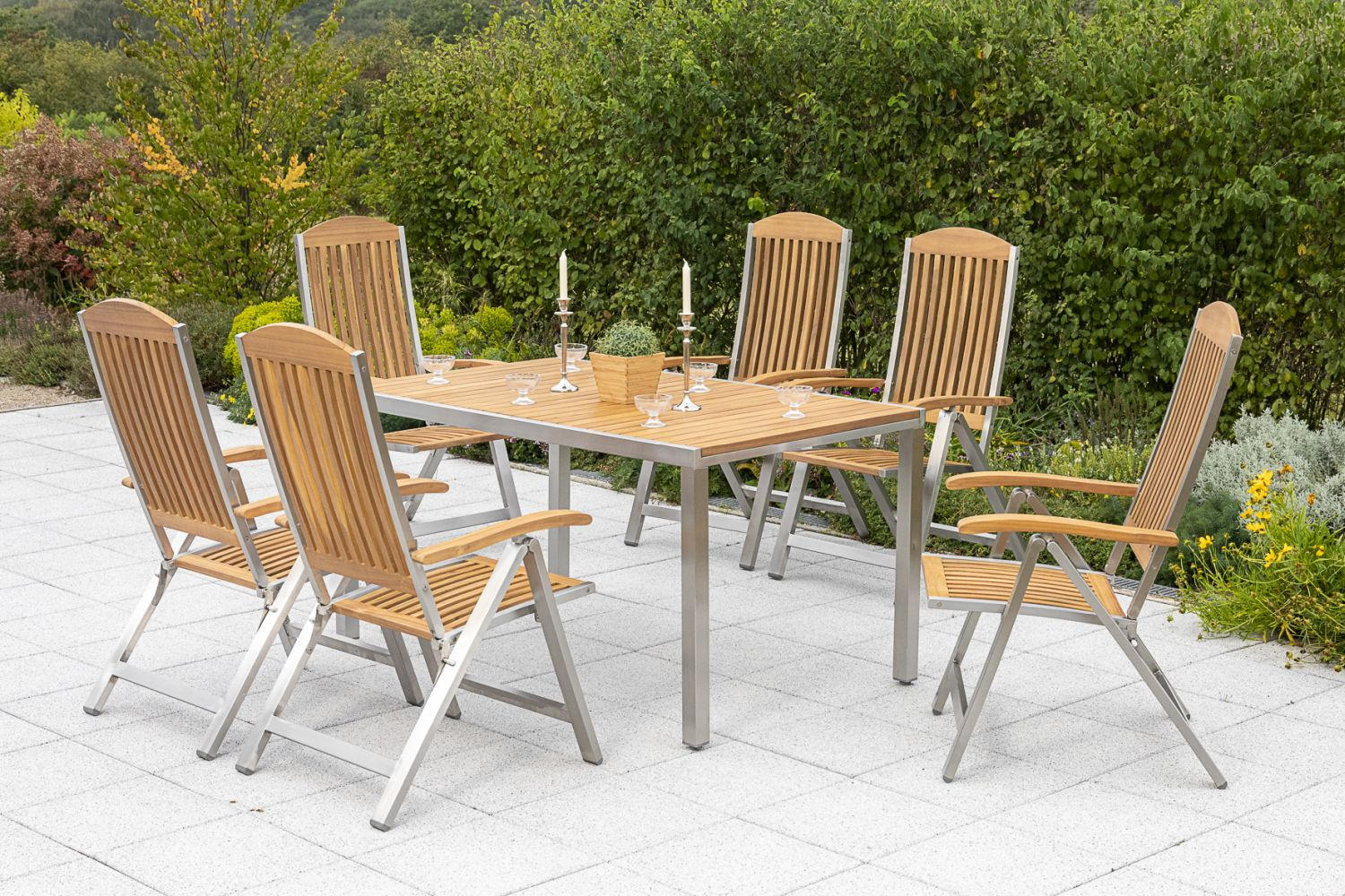 GARTENTISCHGRUPPE Akazie Hartholz Edelstahl  - Silberfarben/Akaziefarben, KONVENTIONELL, Holz/Metall - Gardenson