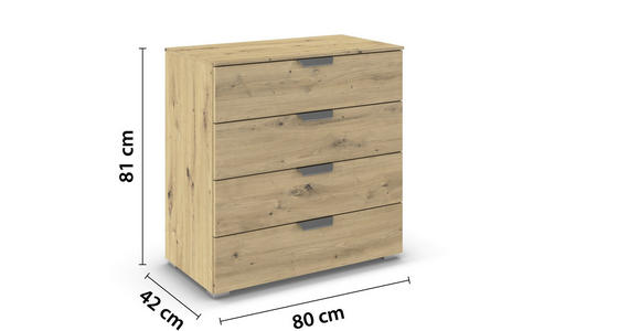 KOMMODE  in 80/81/42 cm  - Chromfarben/Eiche Artisan, Design, Holzwerkstoff/Metall (80/81/42cm) - Carryhome