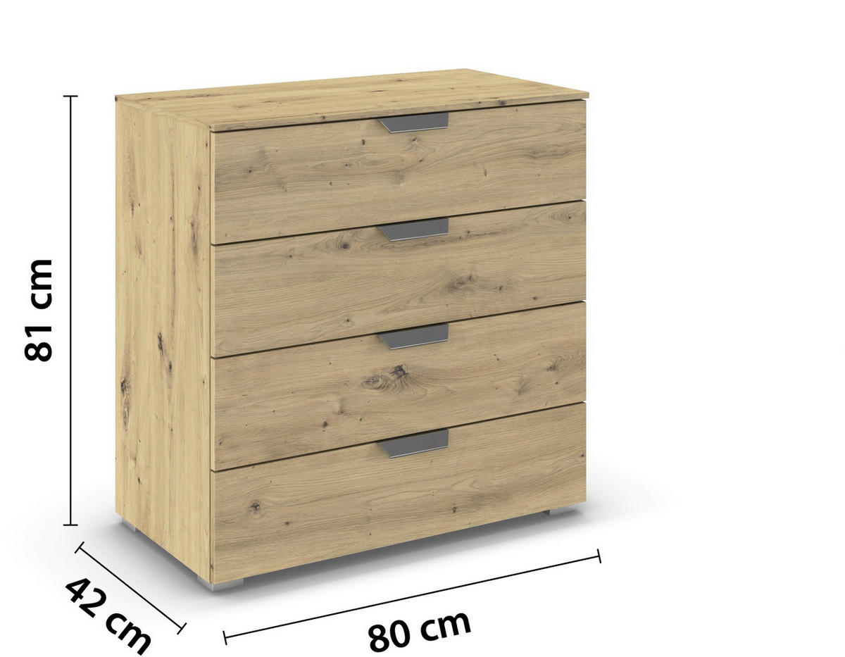 KOMMODE  in 80/81/42 cm  - Chromfarben/Eiche Artisan, Design, Holzwerkstoff/Metall (80/81/42cm) - Carryhome