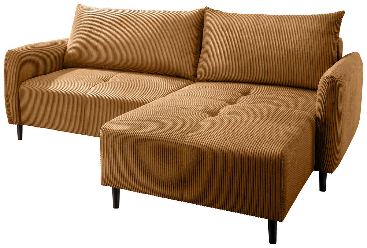 ECKSOFA in Cord Goldfarben  - Goldfarben/Schwarz, Basics, Holz/Textil (238/174cm) - Livetastic