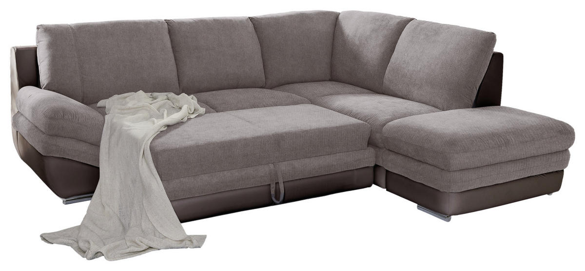WOHNLANDSCHAFT in Taupe, Dunkelbraun  - Taupe/Chromfarben, Modern, Textil/Metall (264/221cm) - MID.YOU