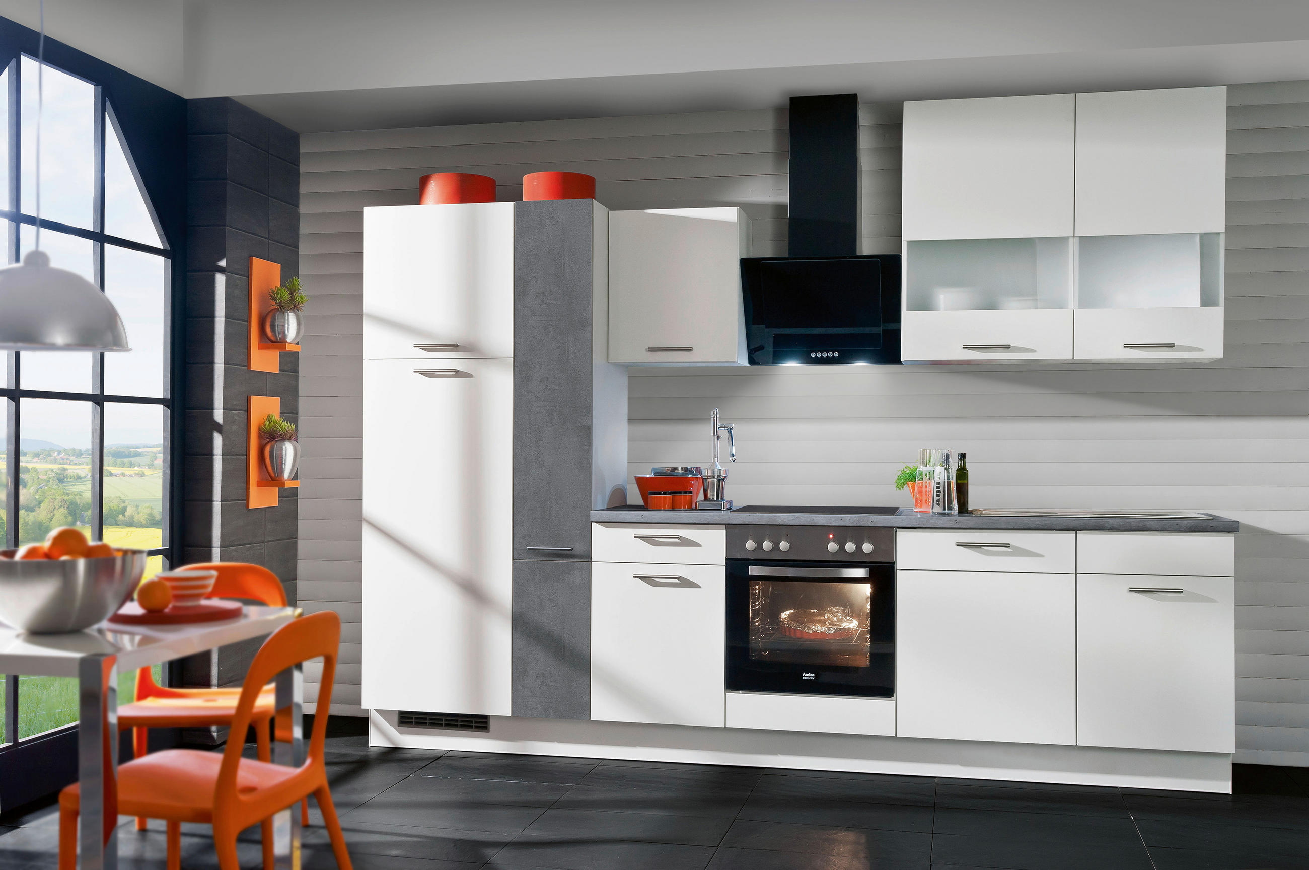 KÜCHENLEERBLOCK 310 cm   in Anthrazit, Weiß  - Edelstahlfarben/Anthrazit, KONVENTIONELL, Glas/Holzwerkstoff (310cm) - Burger