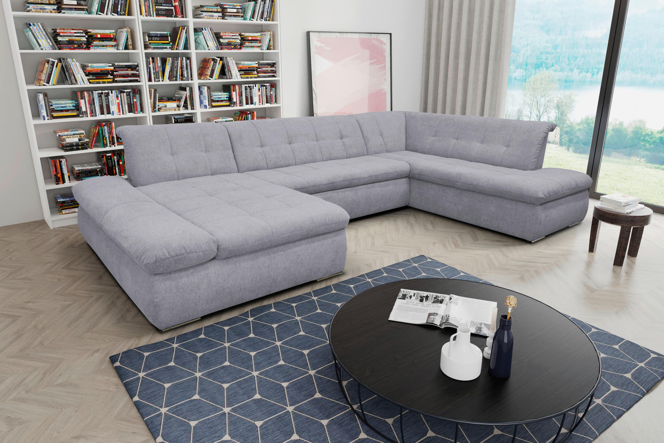 WOHNLANDSCHAFT Grau Mikrofaser - Chromfarben/Grau, KONVENTIONELL, Textil/Metall (172/353/216cm) - MID.YOU