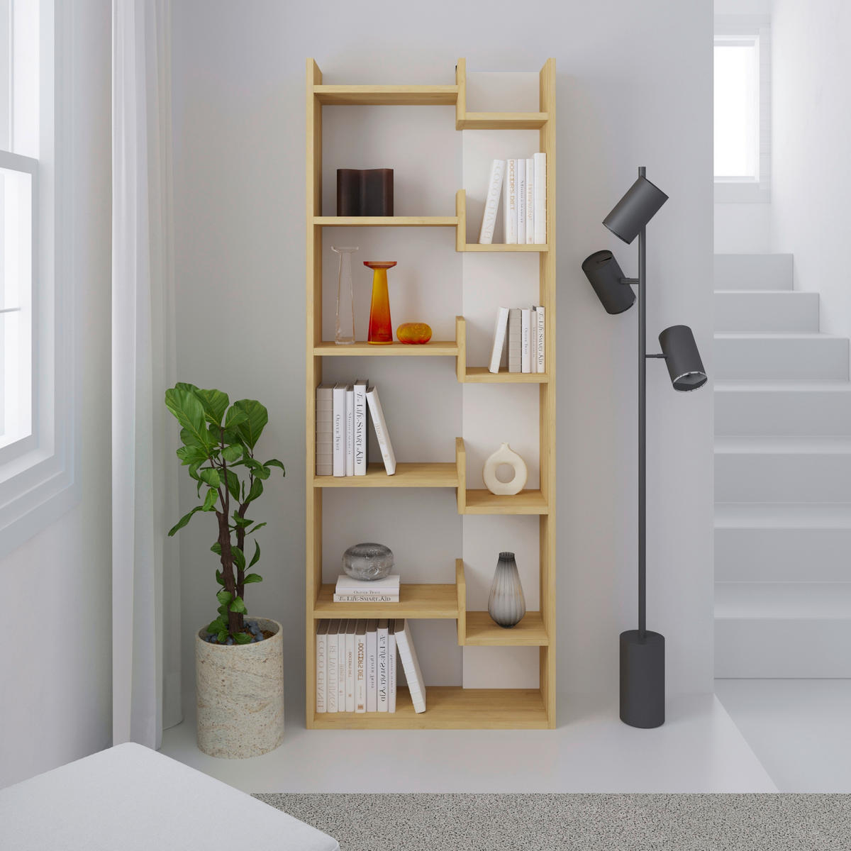 BÜCHERWAND  61/163/22 cm Weiss, Eichefarben  - Weiss/Eichefarben, Design, Holzwerkstoff (61/163/22cm) - Livetastic