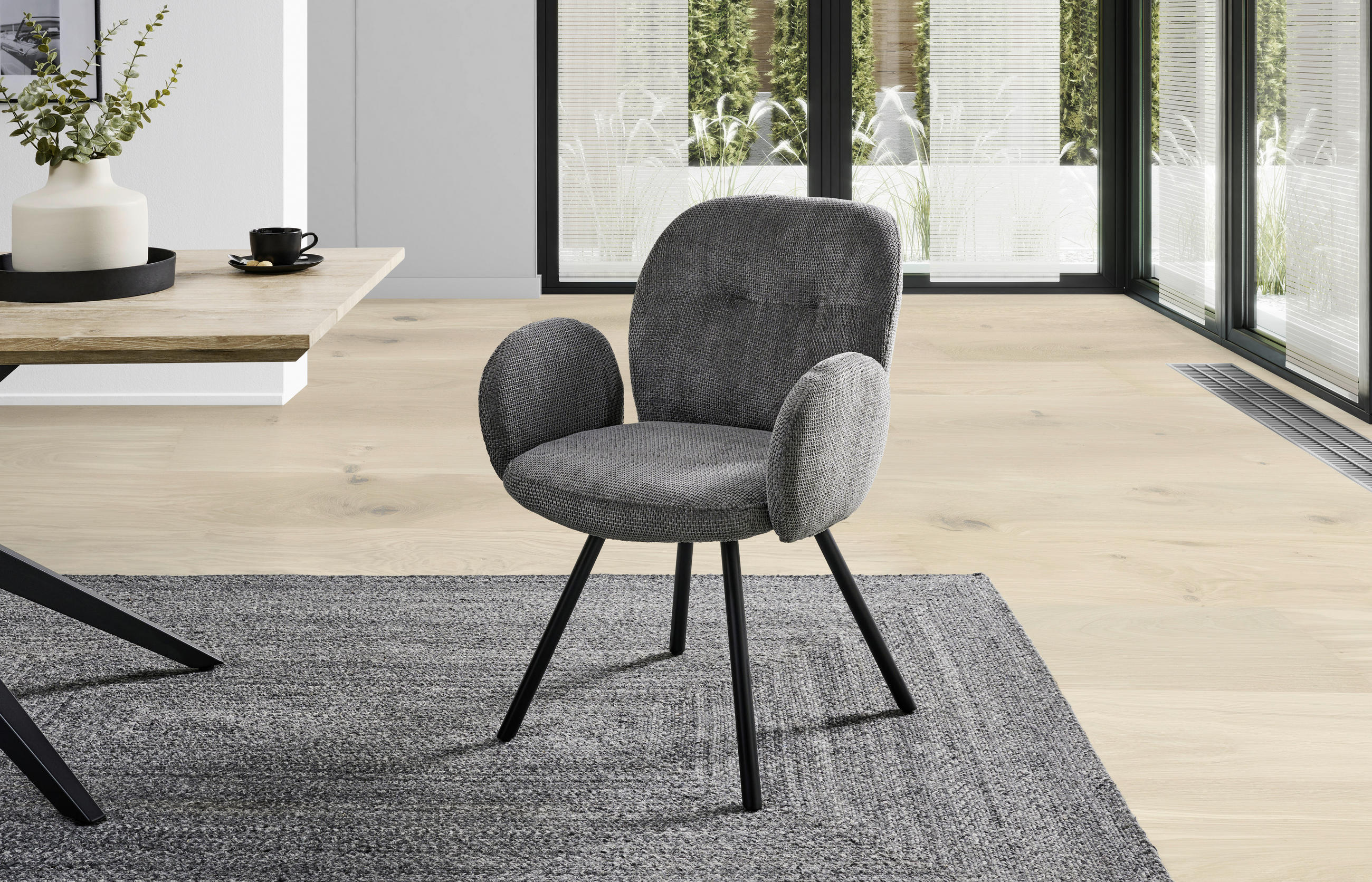 ARMLEHNSTUHL  in Eisen Chenille  - Schwarz/Grau, LIFESTYLE, Holz/Textil (60/87/65cm) - Livetastic