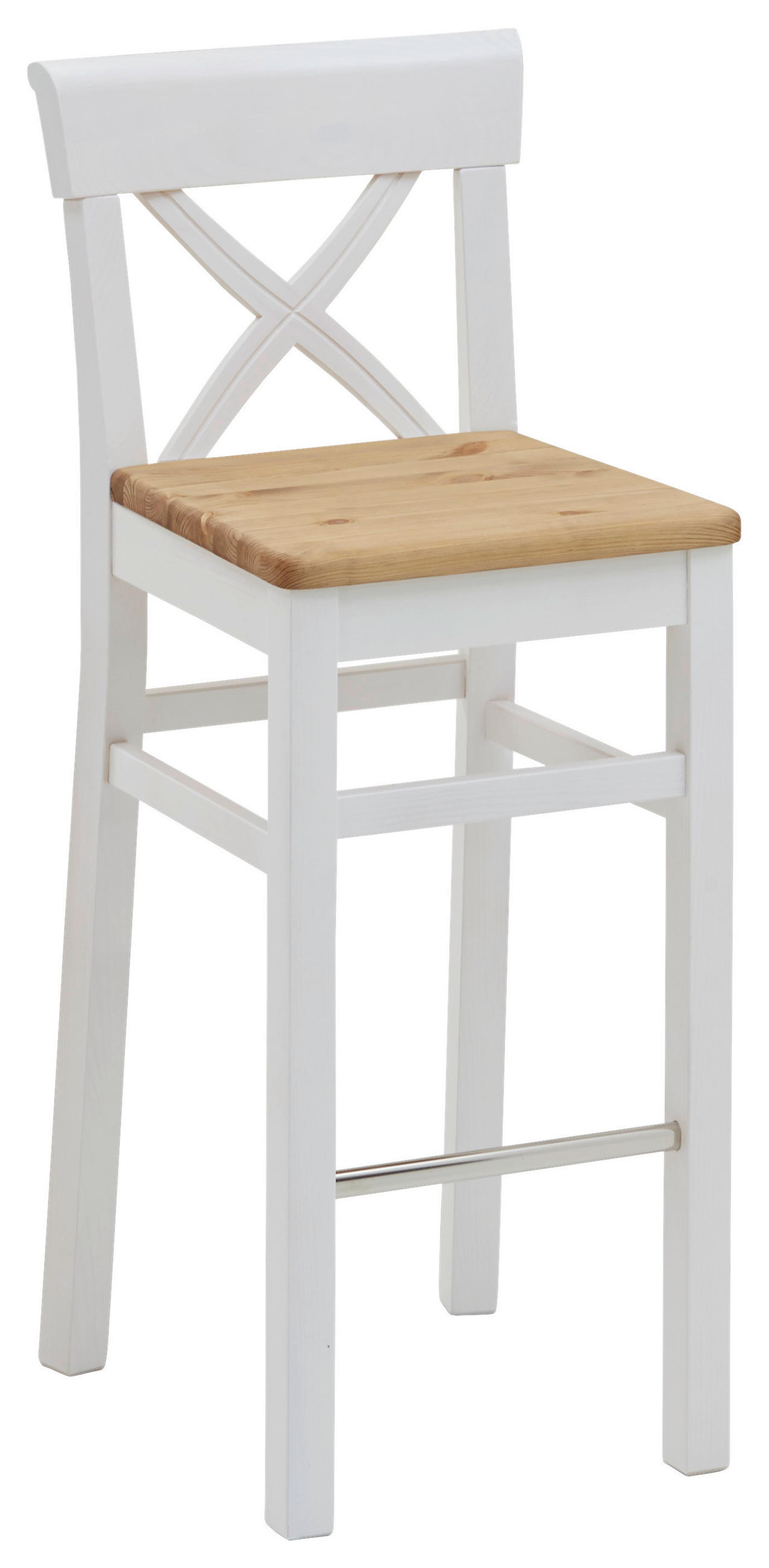 BARHOCKER Weiß, Laugenfarbig Kiefer massiv  - Laugenfarbig/Weiß, ROMANTIK / LANDHAUS, Holz (43,5/106/44cm) - Boxxx