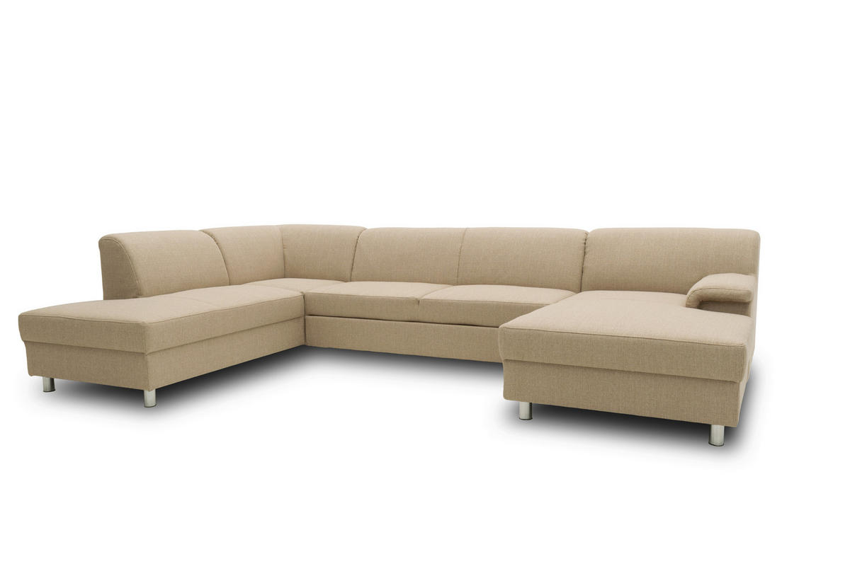 WOHNLANDSCHAFT Beige Webstoff  - Chromfarben/Beige, KONVENTIONELL, Textil/Metall (195/308/150cm) - MID.YOU