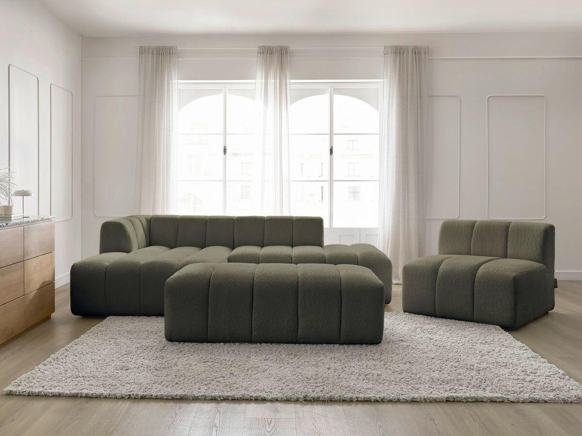 ECKSOFA Ottomane links  ANNECY Grün Bouclé  - Schwarz/Grün, MODERN, Kunststoff/Textil (170/262cm)
