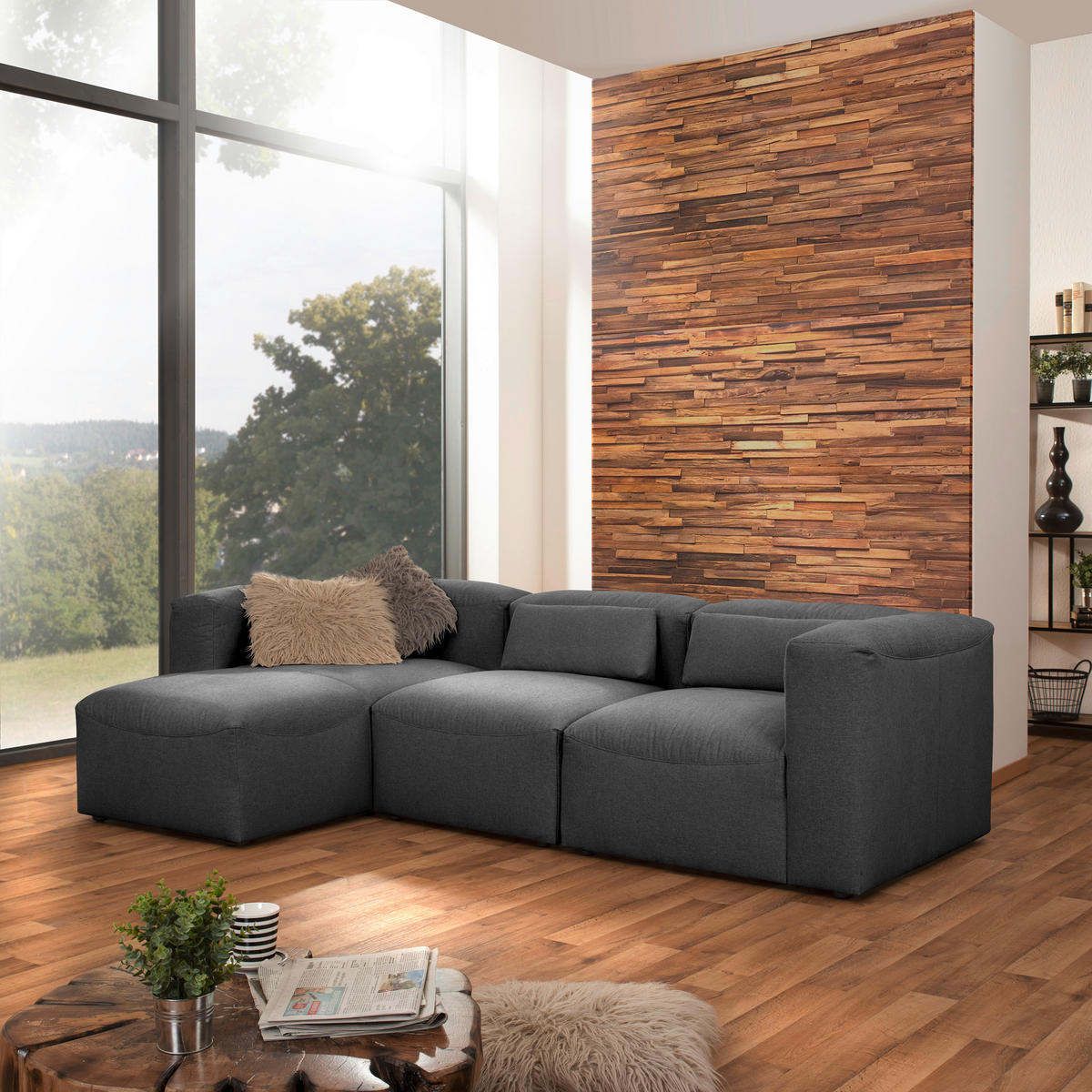 ECKSOFA Anthrazit Flachgewebe  - Anthrazit, Design, Kunststoff/Textil (160/275cm) - Max Winzer
