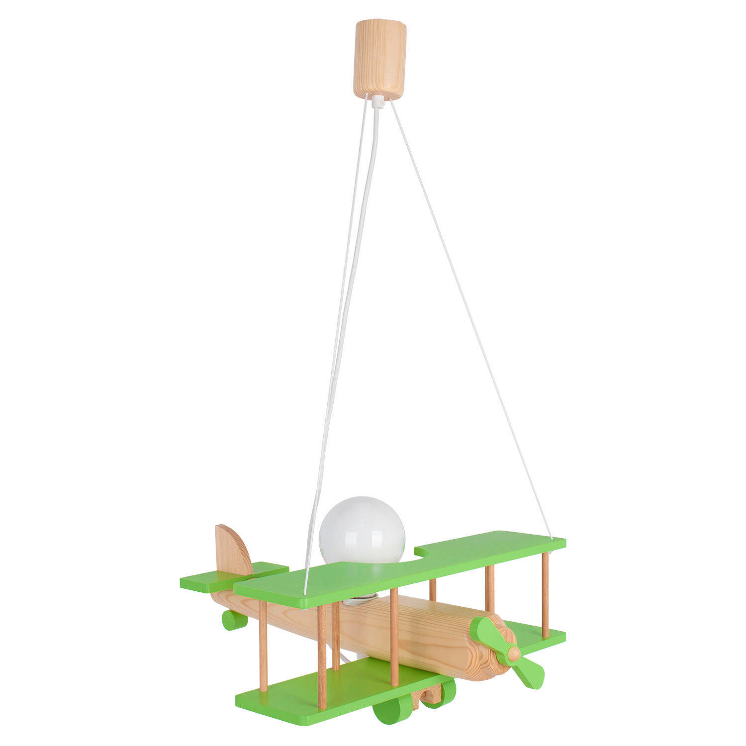 XXXLutz Kinderhängeleuchte Flugzeug Grün, Natur 45x75x42 cm