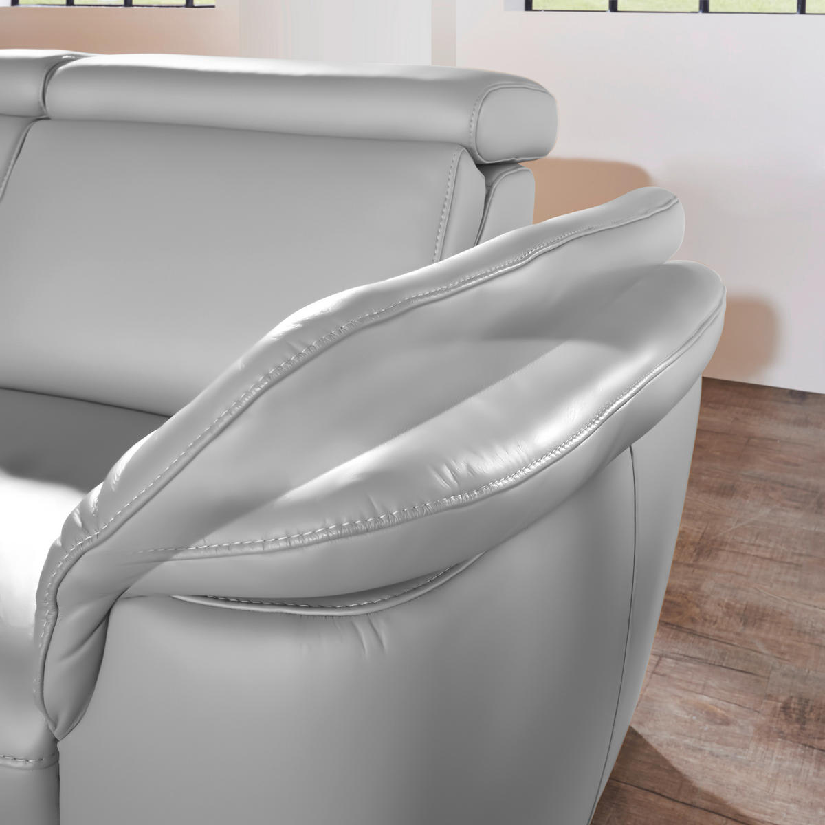 ECKSOFA in Echtleder Grau  - Alufarben/Grau, Design, Leder/Metall (239/271cm) - Cantus
