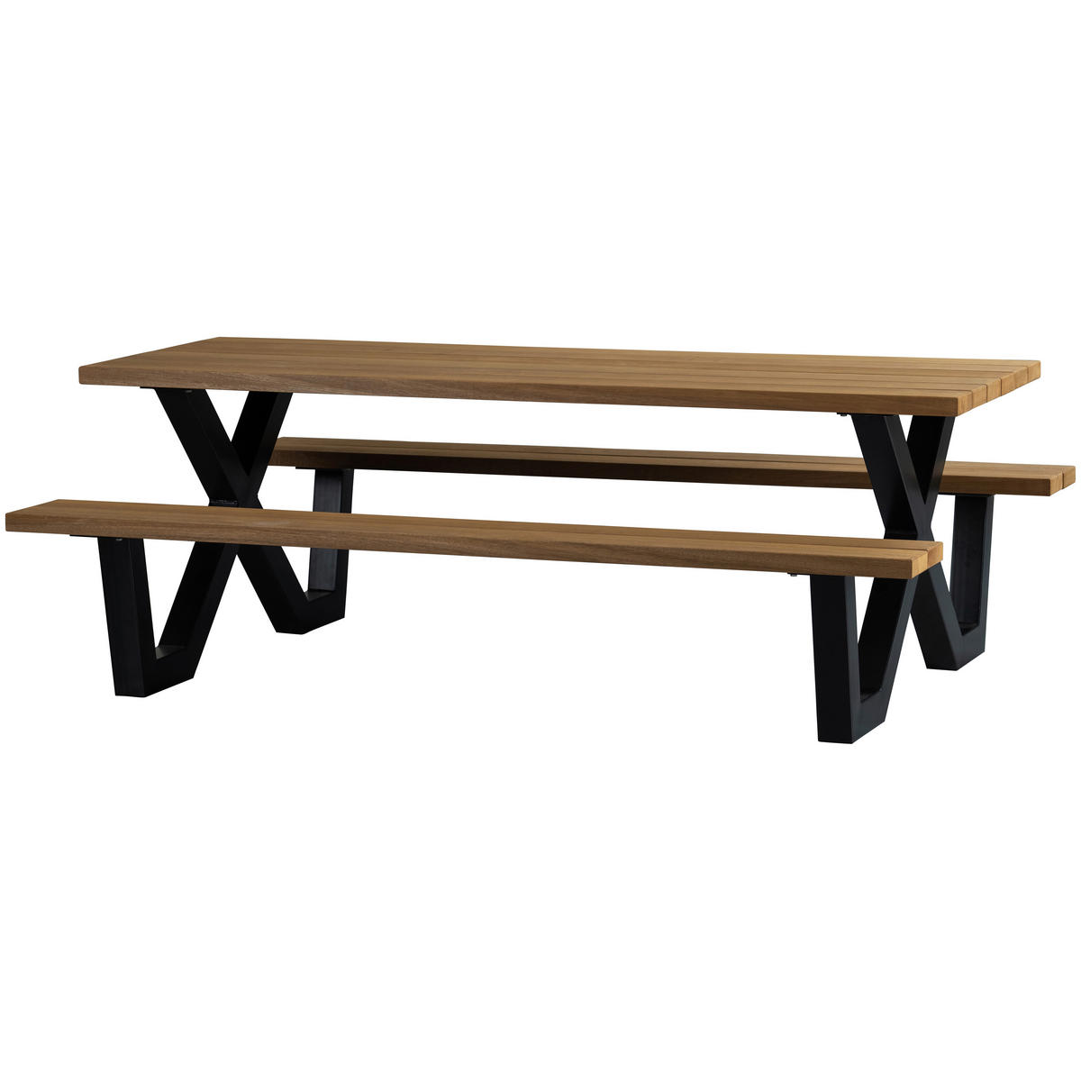 GARTENTISCHGRUPPE Abachivollmassiv  - Schwarz/Naturfarben, MODERN, Holz (206/145/75cm) - Livetastic