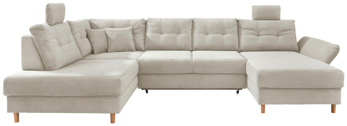 WOHNLANDSCHAFT in Cord Beige  - Beige/Naturfarben, Modern, Holz/Textil (206/338-352/176cm) - Livetastic