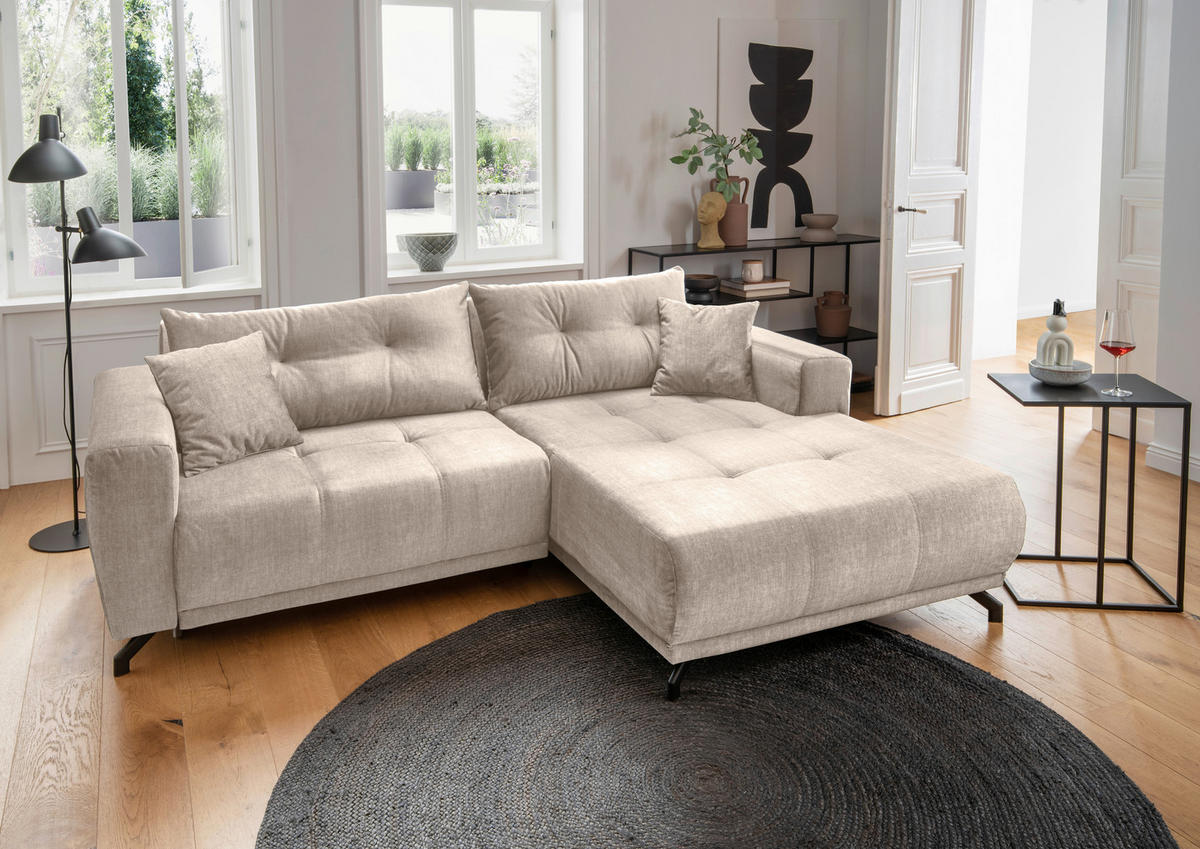 ECKSOFA Restato Creme Velours  - Creme/Schwarz, MODERN, Textil/Metall (246/177cm) - MID.YOU