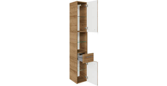 HOCHSCHRANK 30/185,5/33 cm  - Chromfarben/Eichefarben, KONVENTIONELL, Glas/Holzwerkstoff (30/185,5/33cm) - Xora