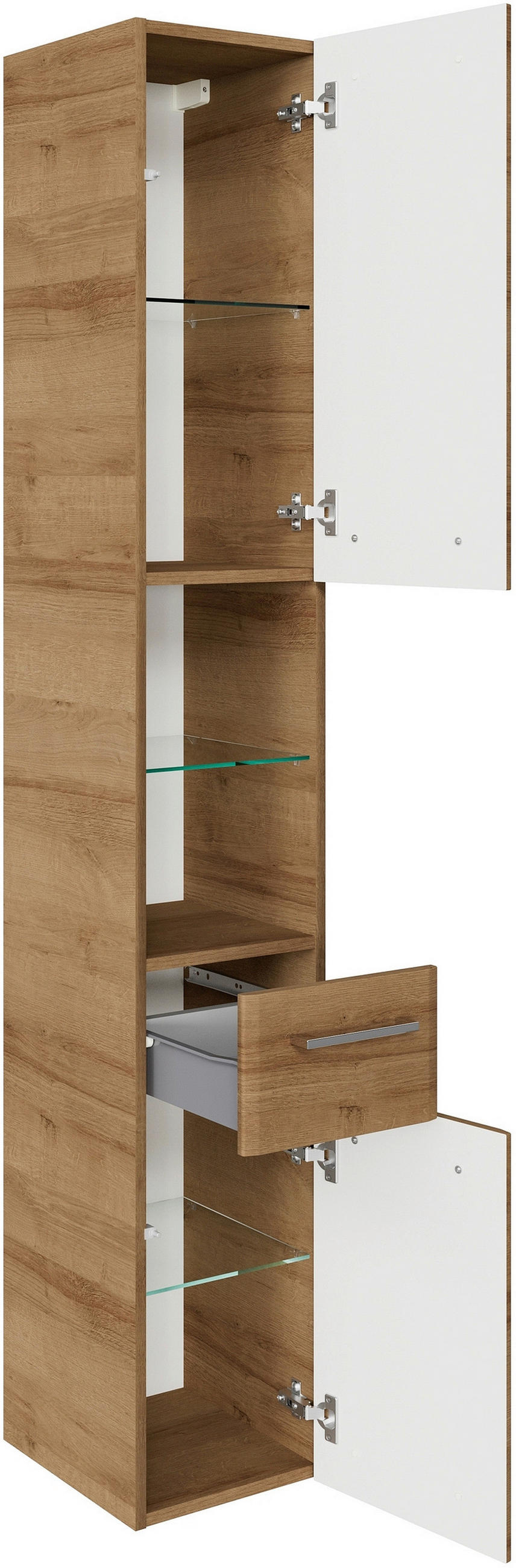 HOCHSCHRANK 30/185,5/33 cm  - Chromfarben/Eichefarben, KONVENTIONELL, Glas/Holzwerkstoff (30/185,5/33cm) - Xora