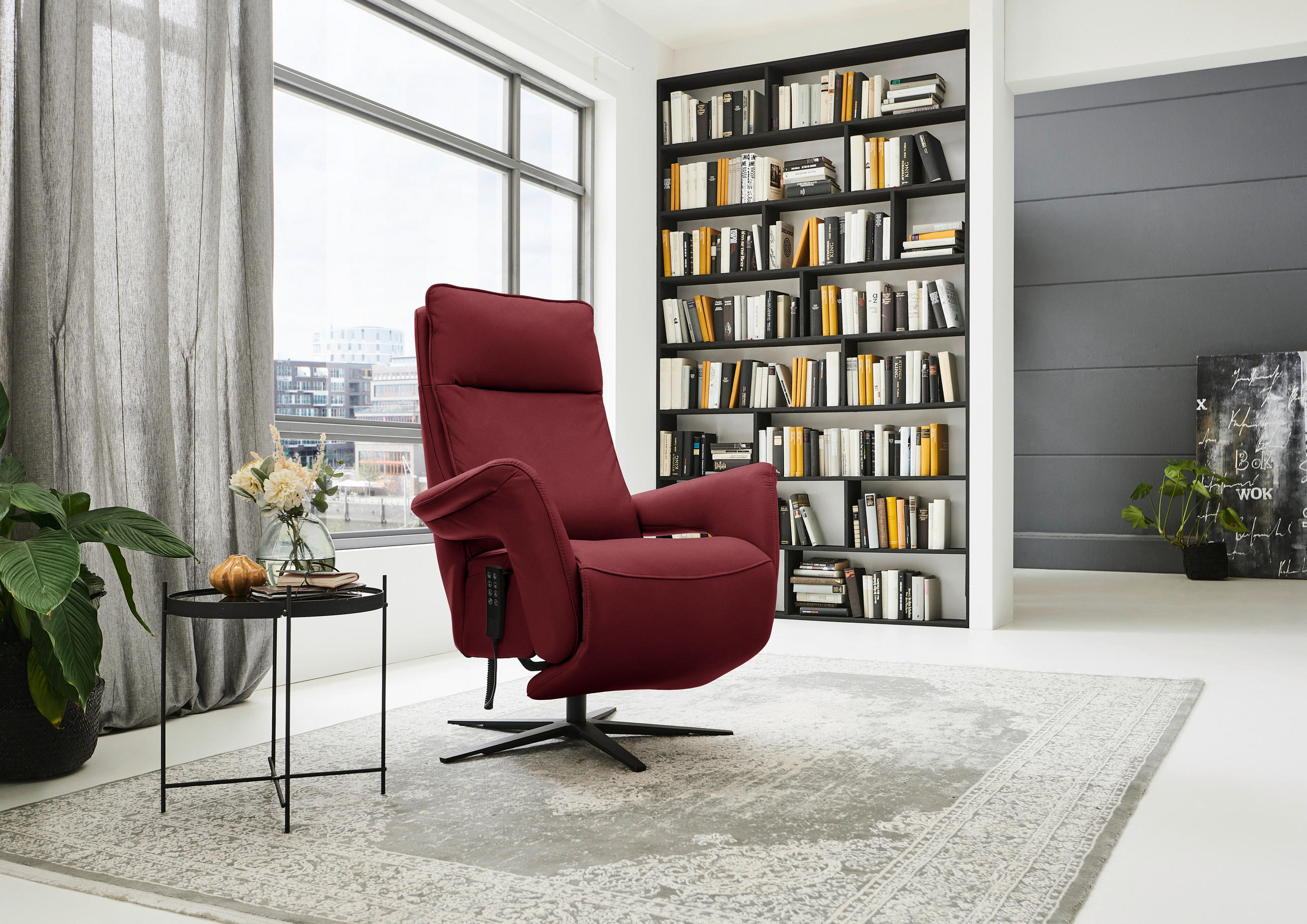 RELAXSESSEL in Leder Rot  - Rot/Schwarz, Design, Leder/Metall (83/116/87cm) - Valdera