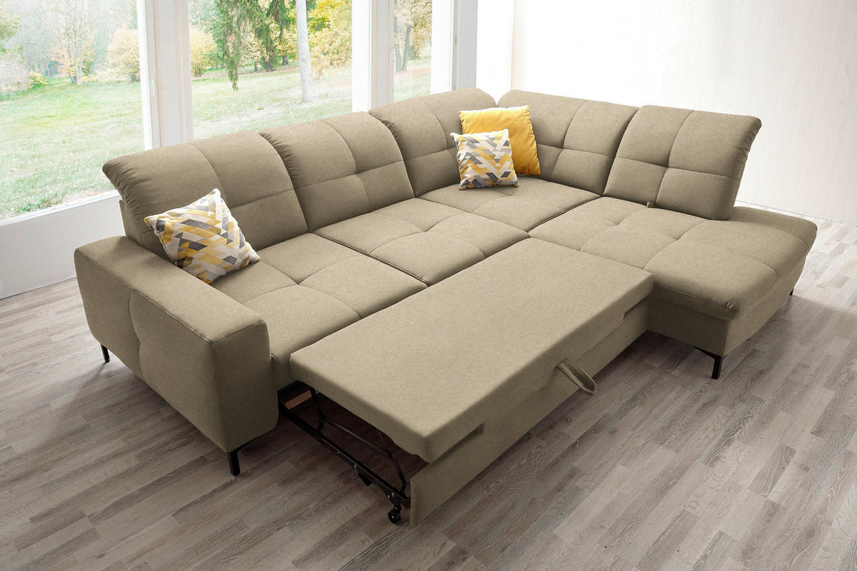 ECKSOFA in Chenille Beige  310/240 cm  - Beige/Schwarz, Design, Textil/Metall (310/240cm) - Xora