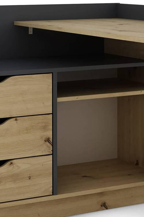 Thumbnail - Mid.you Eckschreibtisch, Anthrazit, Eiche Artisan, Holzwerkstoff, 3 Schublade(n) Schubladen, rechteckig, Wange, 129x105x...