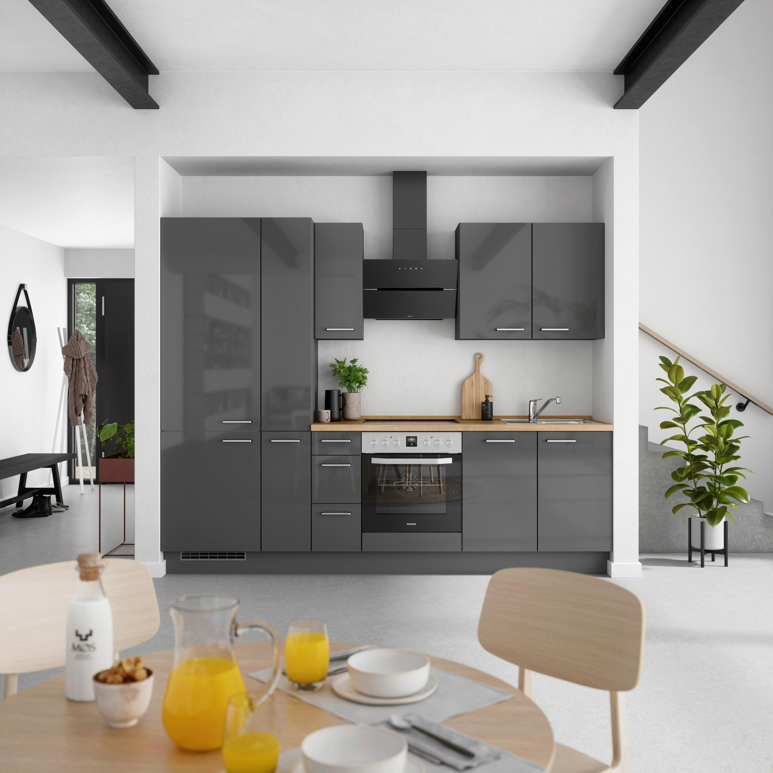 KÜCHENBLOCK Flash 270 cm  in Eichefarben, Schieferfarben  - Schieferfarben/Edelstahlfarben, MODERN, Holzwerkstoff/Metall (270cm) - Nobilia