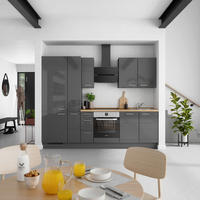 KÜCHENBLOCK Flash 270 cm  in Schieferfarben, Eichefarben  - Schieferfarben/Edelstahlfarben, MODERN, Holzwerkstoff/Metall (270cm) - Nobilia