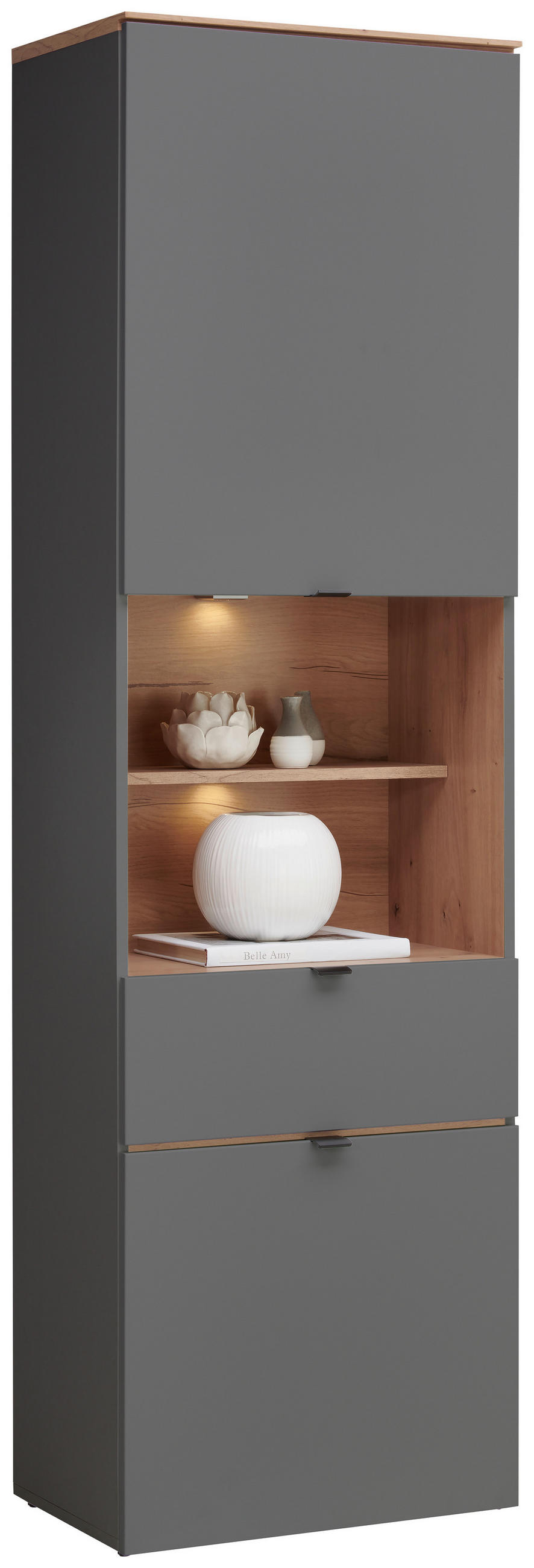 VITRINE in Graphitfarben, Eiche Artisan  - Schwarz/Graphitfarben, MODERN, Holzwerkstoff/Kunststoff (60/200/37cm) - Hom`in
