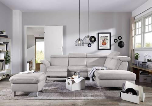 ECKSOFA in Flachgewebe Hellgrau  - Beige/Hellgrau, Design, Textil/Metall (271/239cm) - Cantus