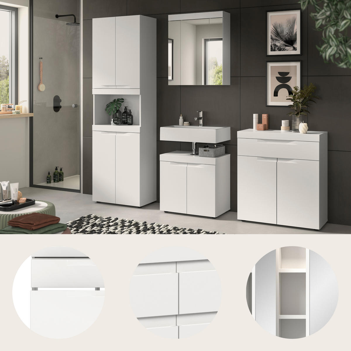 BADRUM 210 cm  - vit/svart, Trend, trämaterial/glas (210cm) - MID.YOU