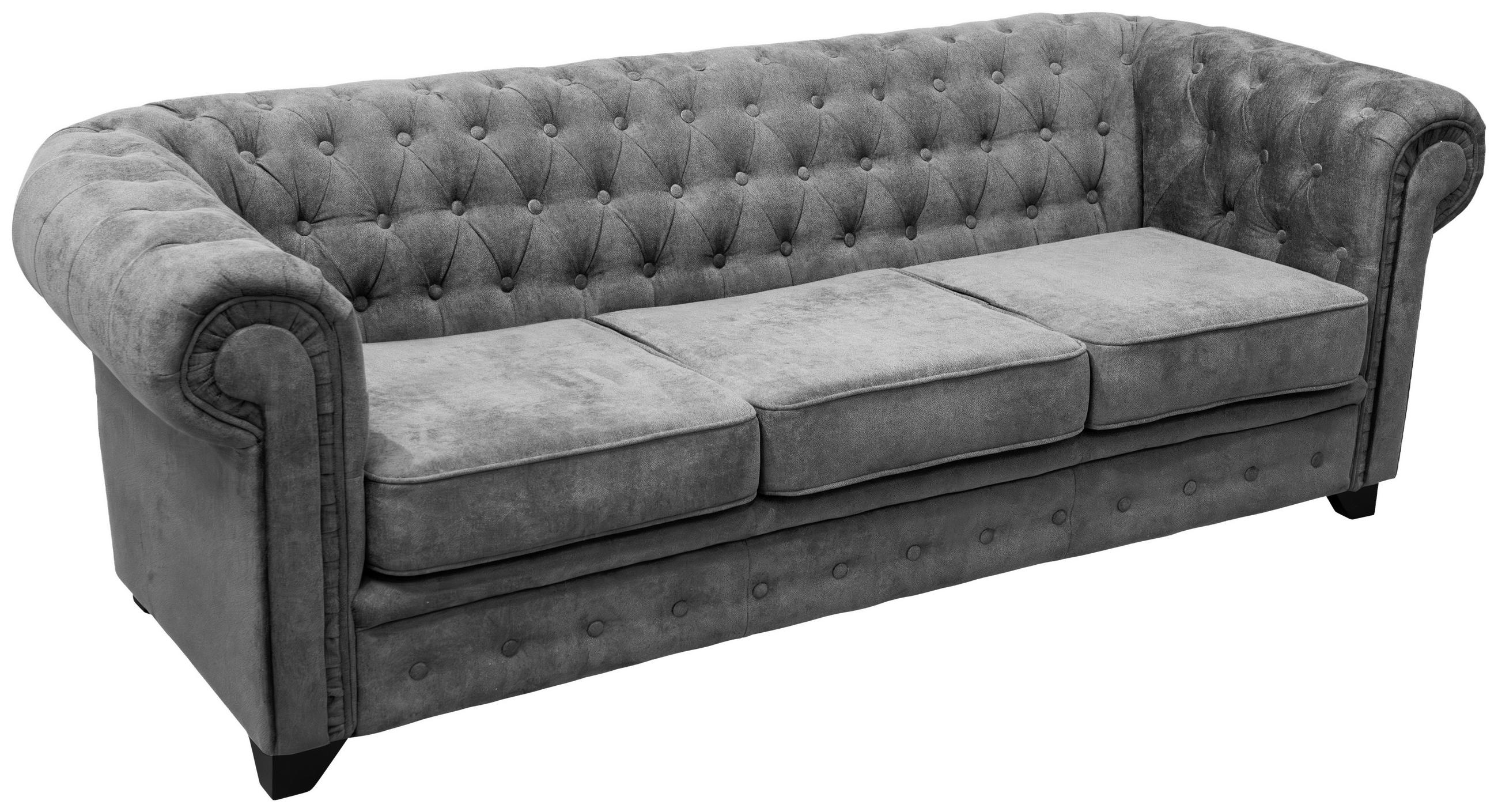 CHESTERFIELD-SOFA CHESTERFIELD Flachgewebe Grau  - Schwarz/Grau, KONVENTIONELL, Holz/Textil (225/72/92cm) - Livetastic