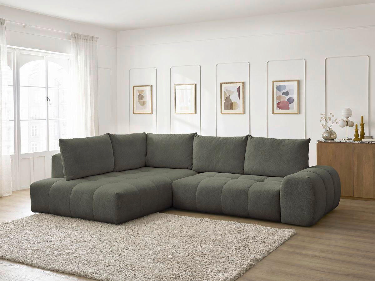 ECKSCHLAFSOFA EVEREST  mit Rücken echt, Armteil links, Armteil rechts Flachgewebe Grün  - Schwarz/Grün, MODERN, Kunststoff/Textil (320/212cm)