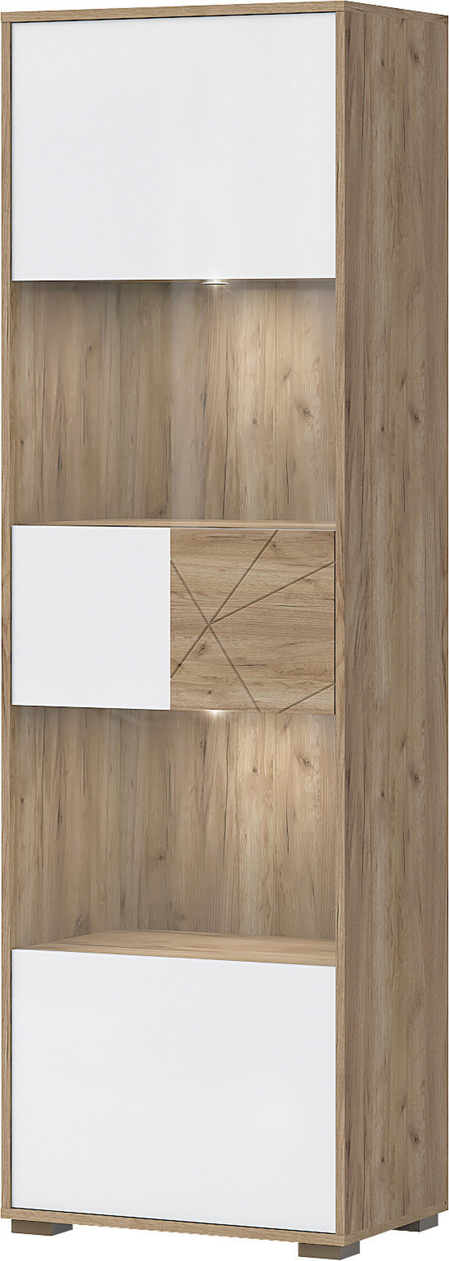 VITRINA boja hrasta, bela visoki sjaj   - siva/boja hrasta, Dizajnerski, staklo/pločasti materijal (62/194/41cm) - Hom`in