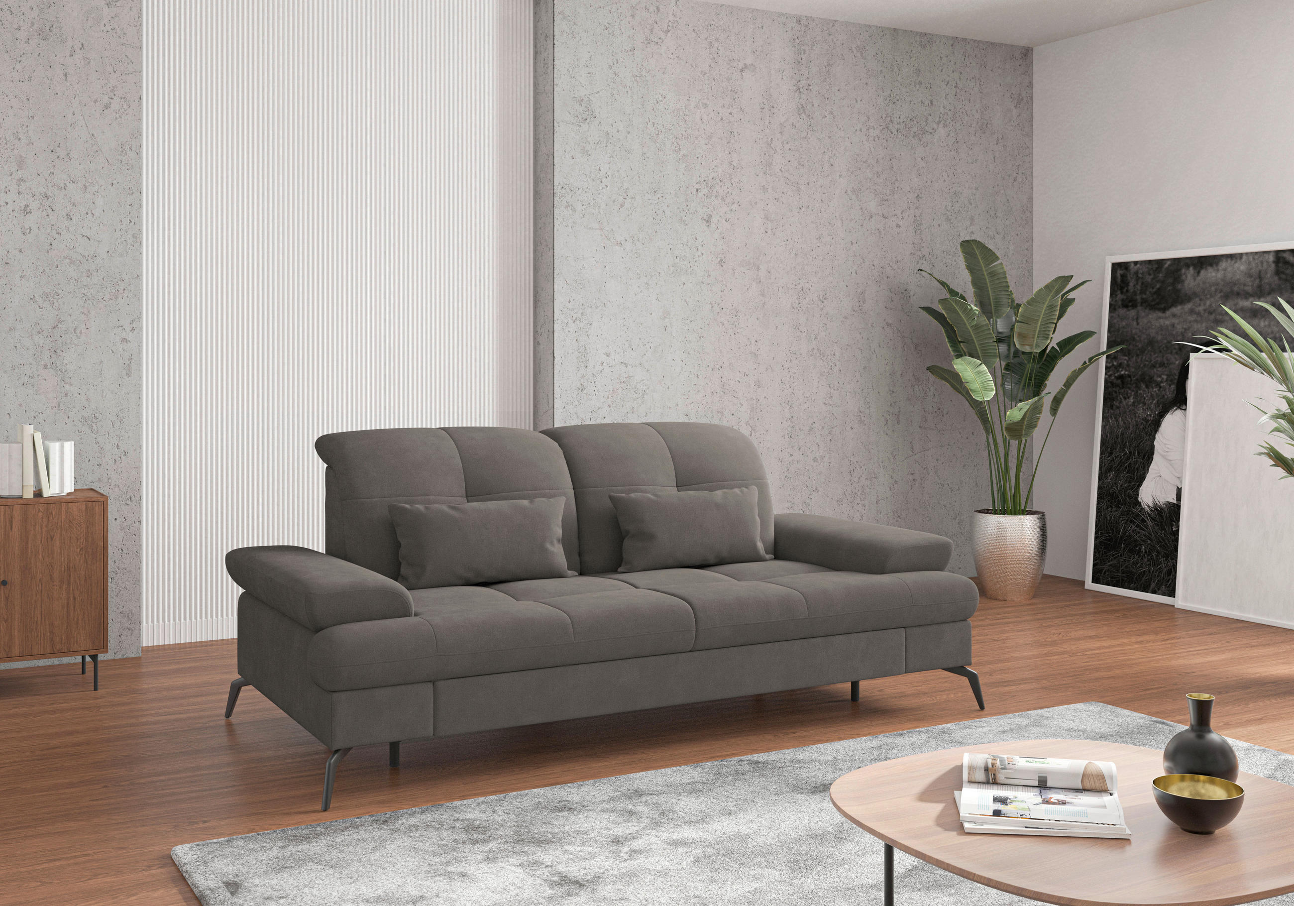 3-SITZER-SOFA Flachgewebe Graphitfarben  - Schwarz/Graphitfarben, KONVENTIONELL, Textil/Metall (212/90/122cm) - Sit & More