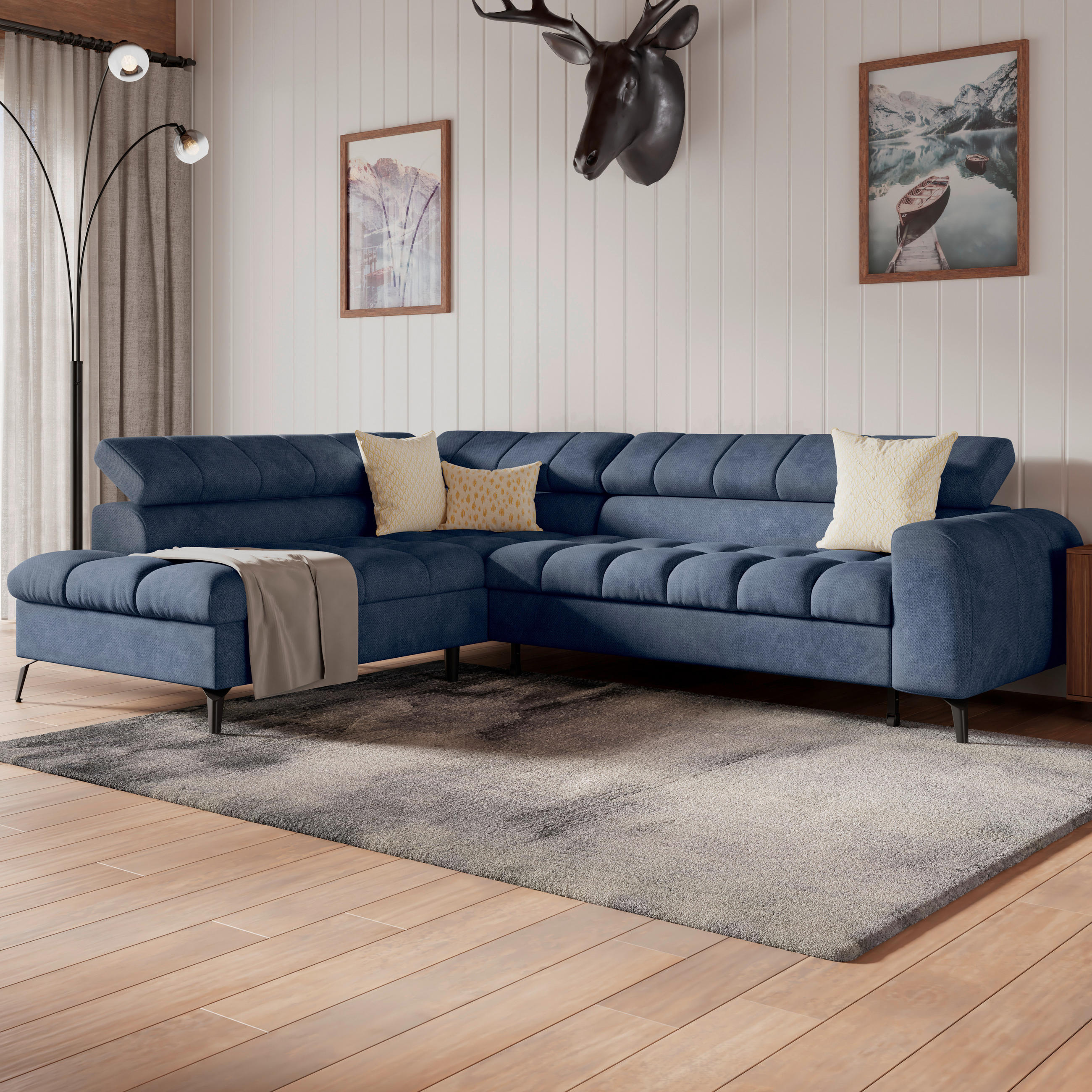ECKSOFA Blau  - Blau/Schwarz, Trend, Kunststoff/Textil (203/261cm) - Livetastic