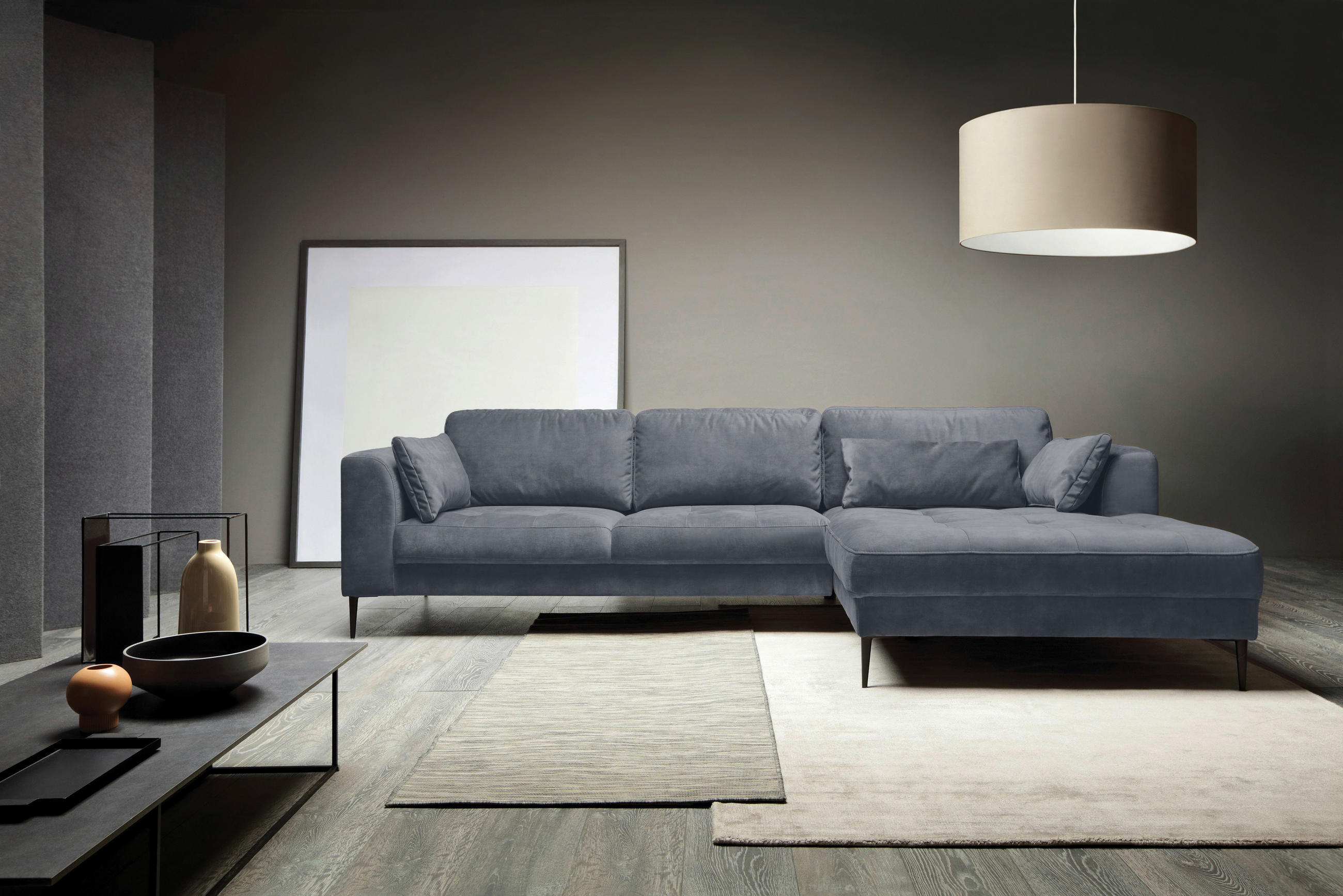 ECKSCHLAFSOFA Mikrofaser Blaugrau  - Blaugrau/Schwarz, MODERN, Textil (280/168cm) - MID.YOU