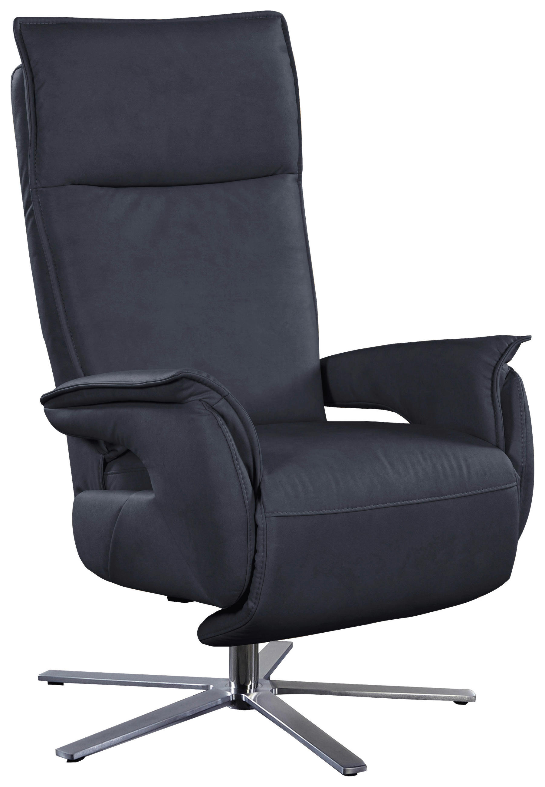 RECLINERFÅTÖLJ i mörkblå  - stålfärgad/mörkblå, Modern, metall/läder (77/116/80cm) - Livetastic