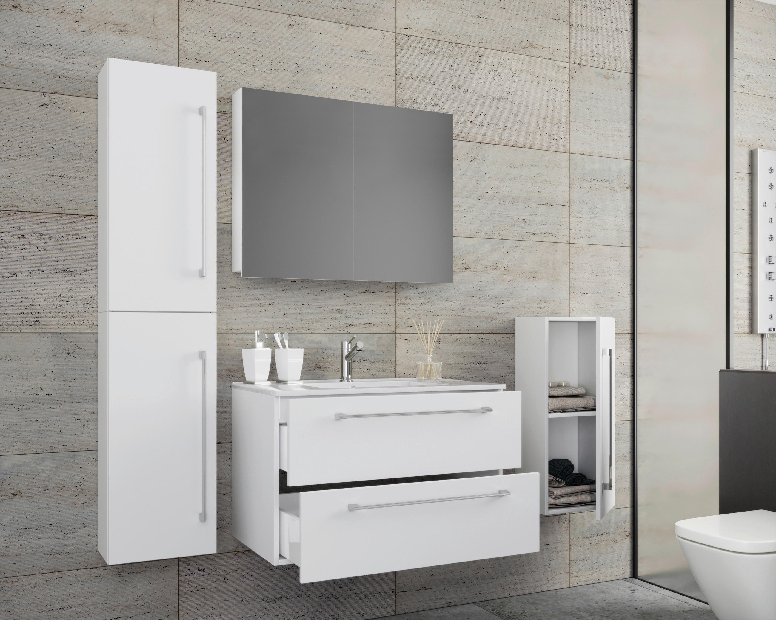 BADEZIMMER  in 127 cm  - Weiß/Grau, MODERN, Keramik/Holzwerkstoff (127cm) - MID.YOU