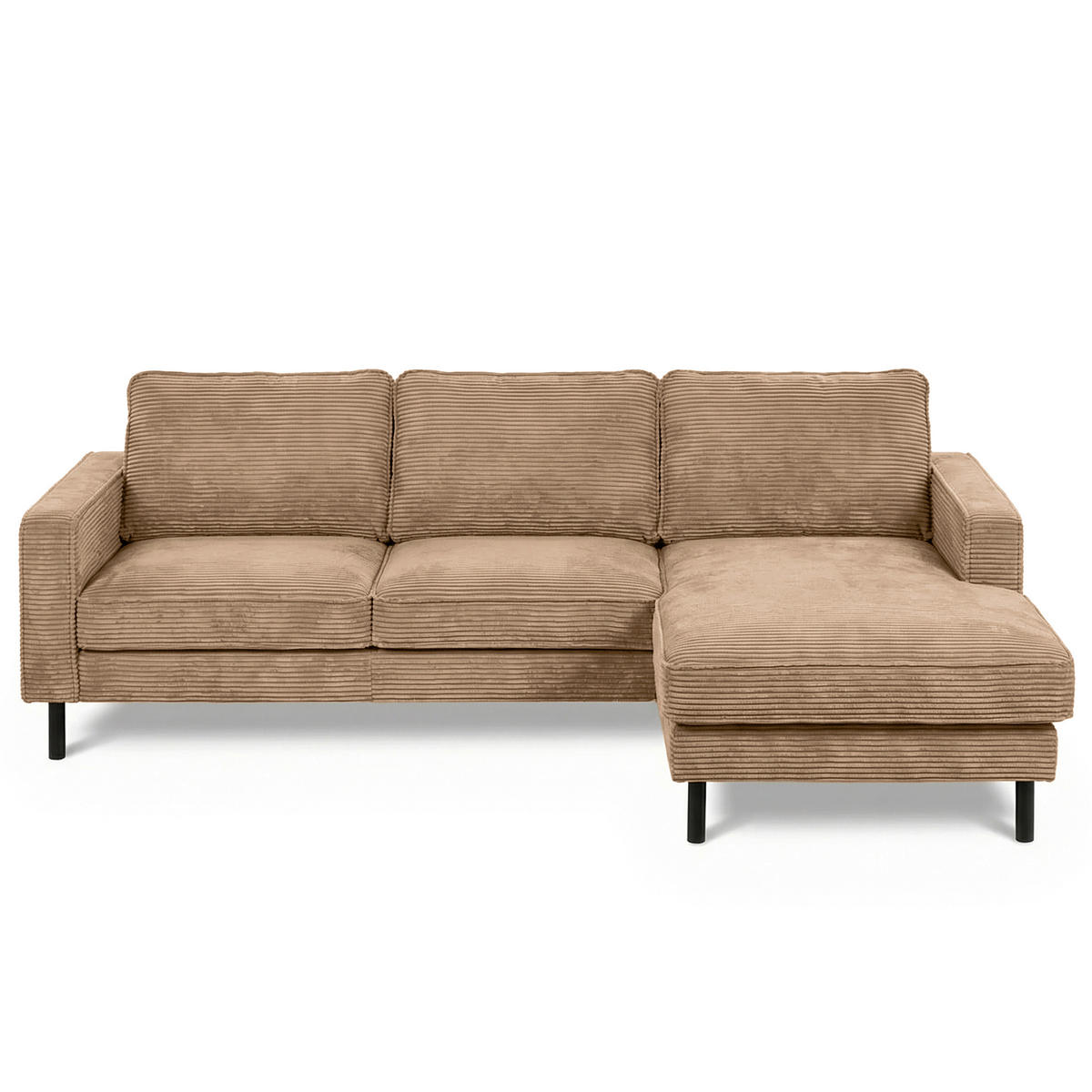ECKSOFA Hellbraun Cord Bettkasten, Schlaffunktion, Rücken echt  - Hellbraun/Schwarz, Design, Textil/Metall (238/166cm) - Livetastic