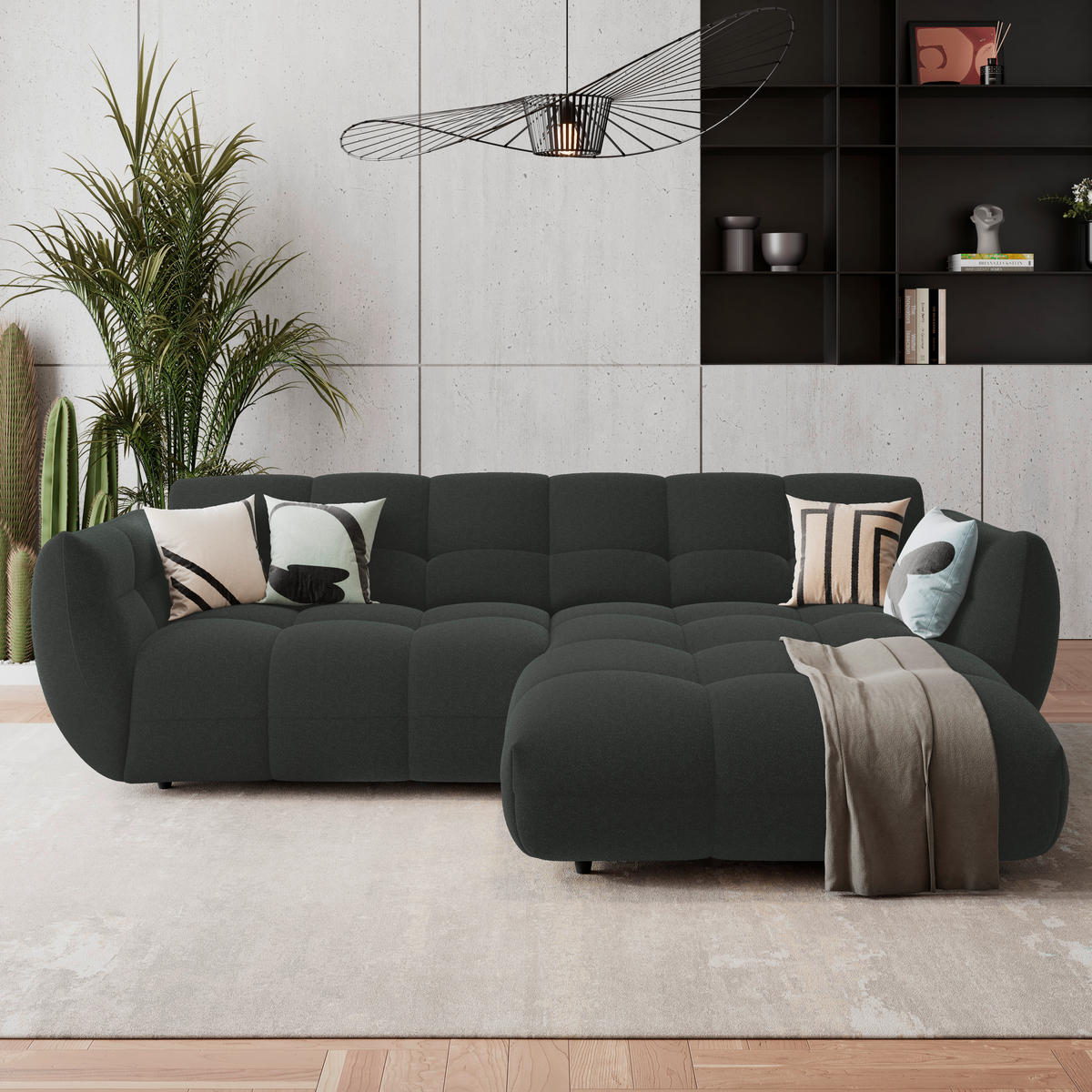 ECKSOFA Dunkelgrün Chenille  - Dunkelgrün/Schwarz, Trend, Kunststoff/Textil (280/178cm) - MID.YOU