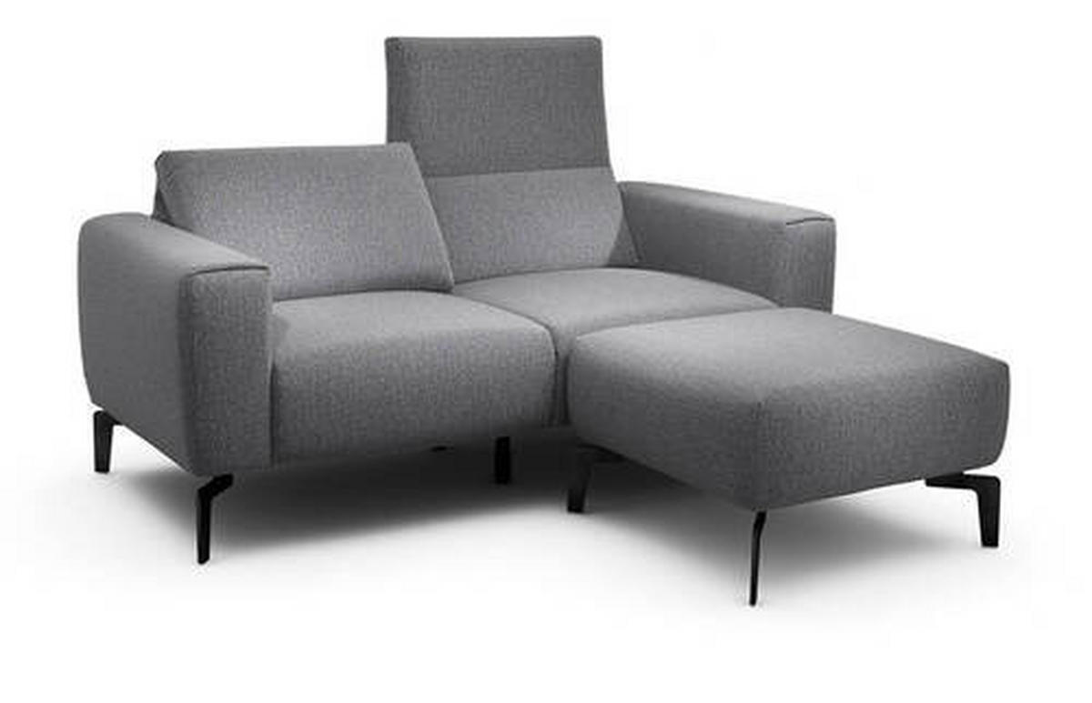 Zweisitzer inkl. Hocker in Chenille Anthrazit  - Anthrazit/Schwarz, Design, Textil/Metall (180/86/86-94cm) - SENSOO