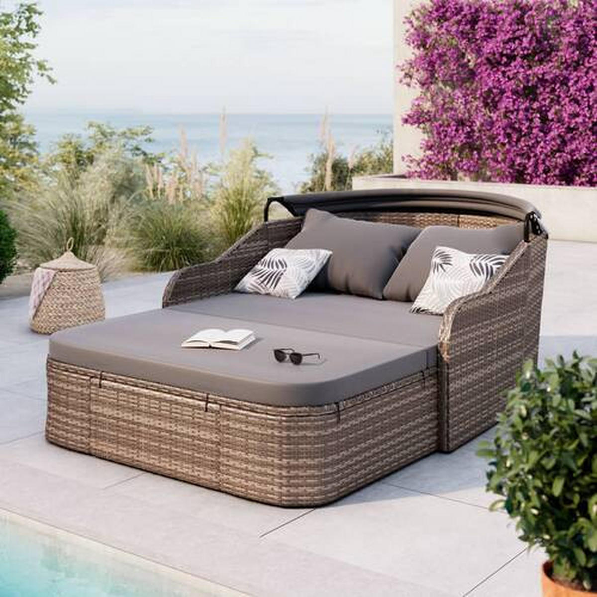 SONNENINSEL  - Schwarz/Grau, MODERN, Kunststoff/Metall (204/132/65cm) - Ambia Garden