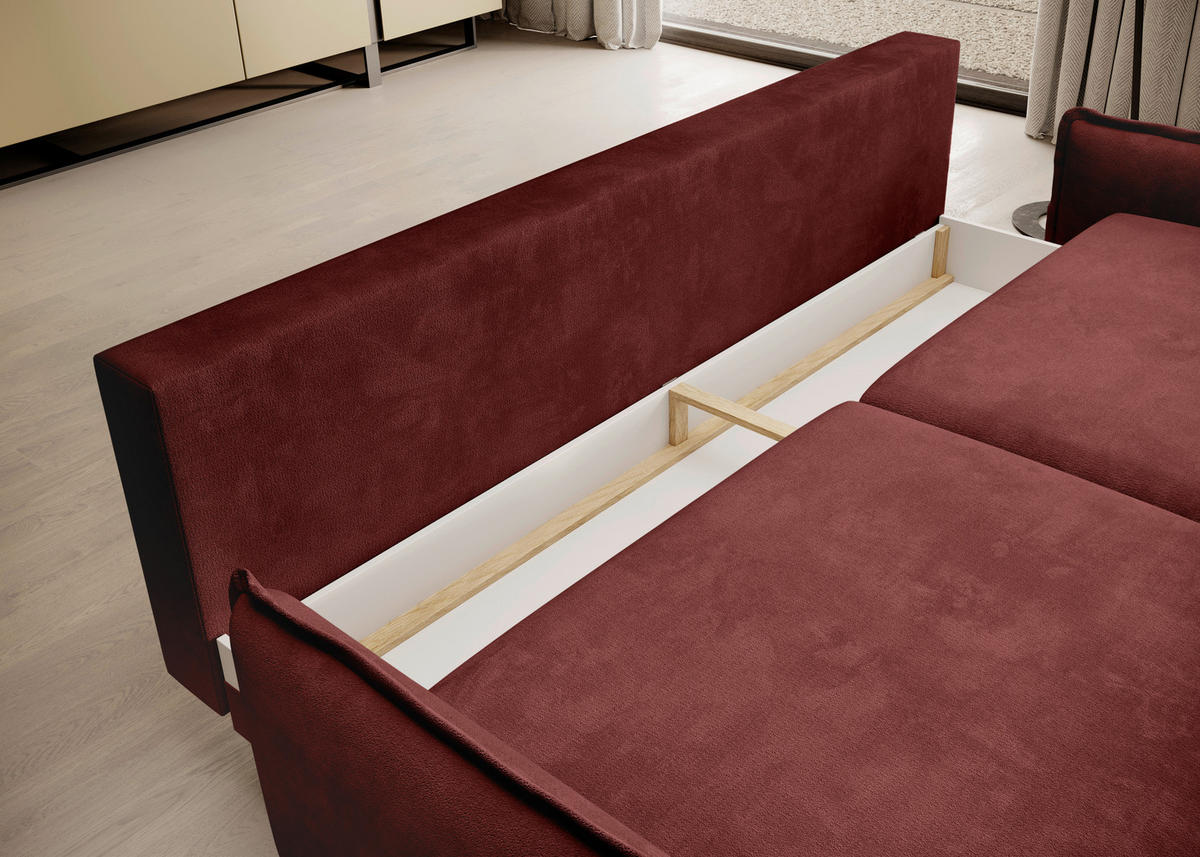 SCHLAFSOFA Chenille Rot  - Rot/Schwarz, KONVENTIONELL, Textil/Metall (223/89/107cm) - Carryhome