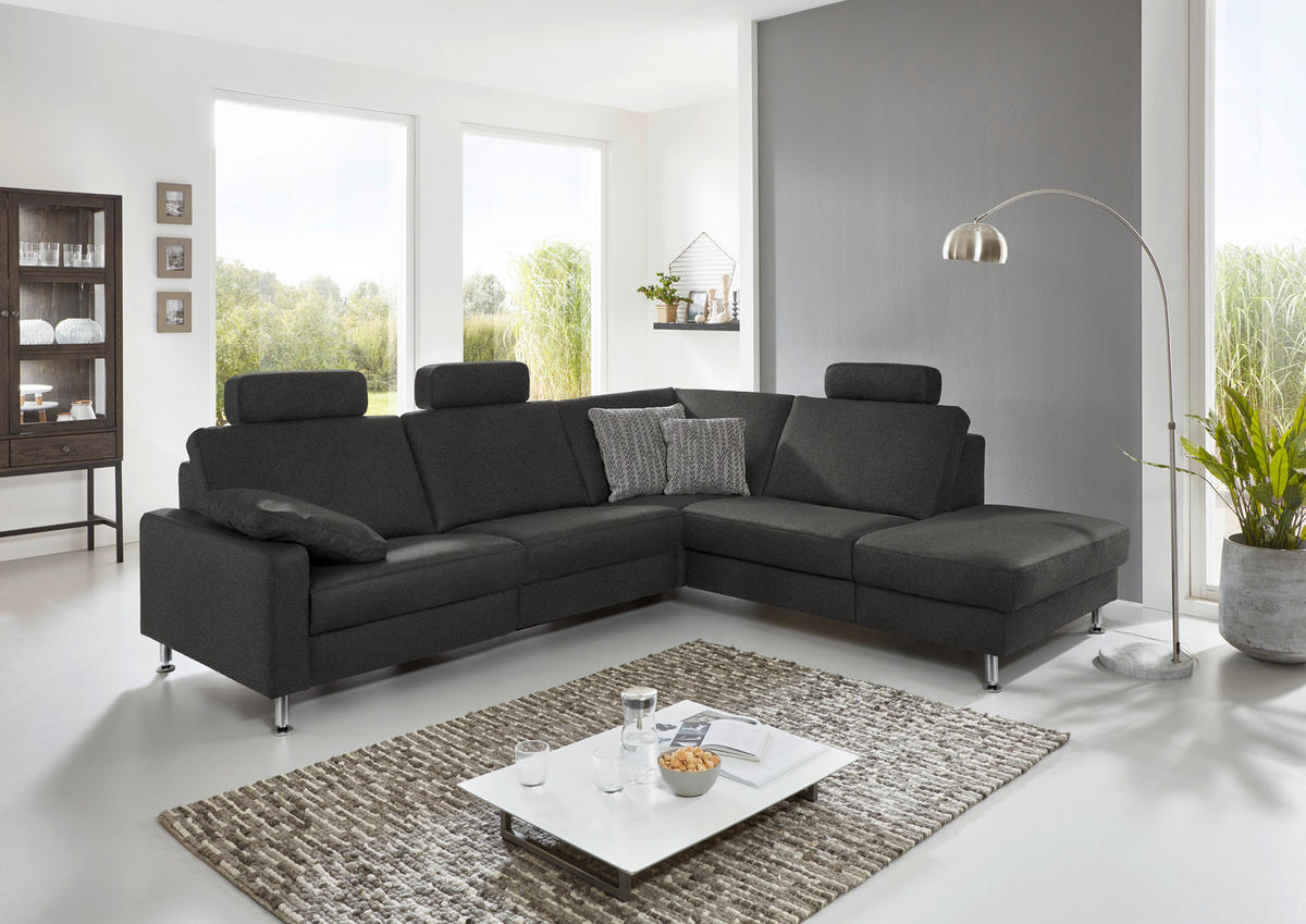 CANAPÉ D'ANGLE in Mikrofaser Anthrazit  - Anthrazit/Alufarben, Design, Textil/Metall (275/242cm) - Dieter Knoll