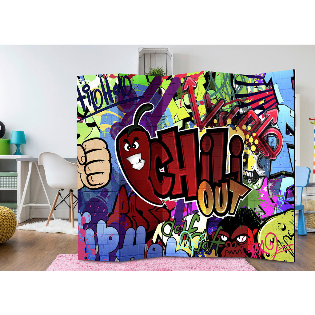 Thumbnail - artgeist Paravent, Mehrfarbig, Dunkelrosa, Holz, Textil, Kiefer, massiv, Texte, 225x172x3 cm, Motiv auf Vorder- und Rück...