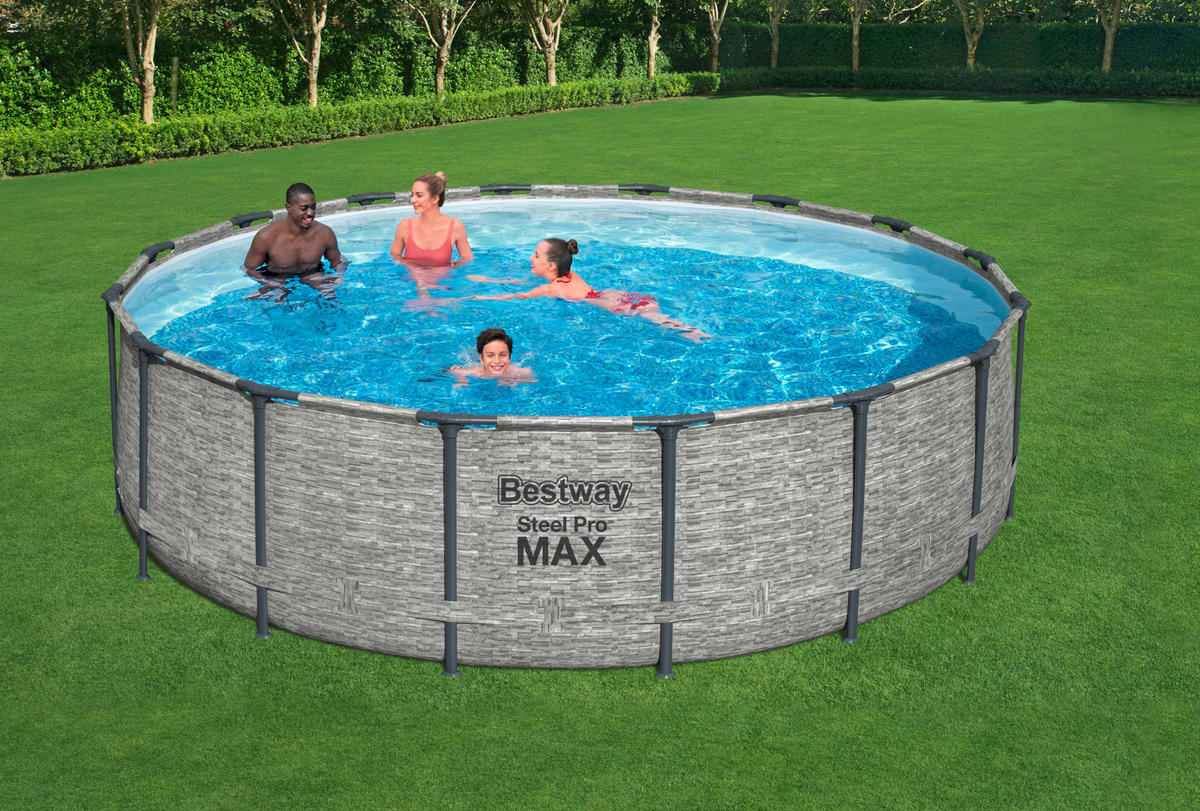 SCHWIMMBECKEN 5619E 488/122 cm  - Blau/Weiß, Basics, Kunststoff/Metall (488/122cm) - Bestway