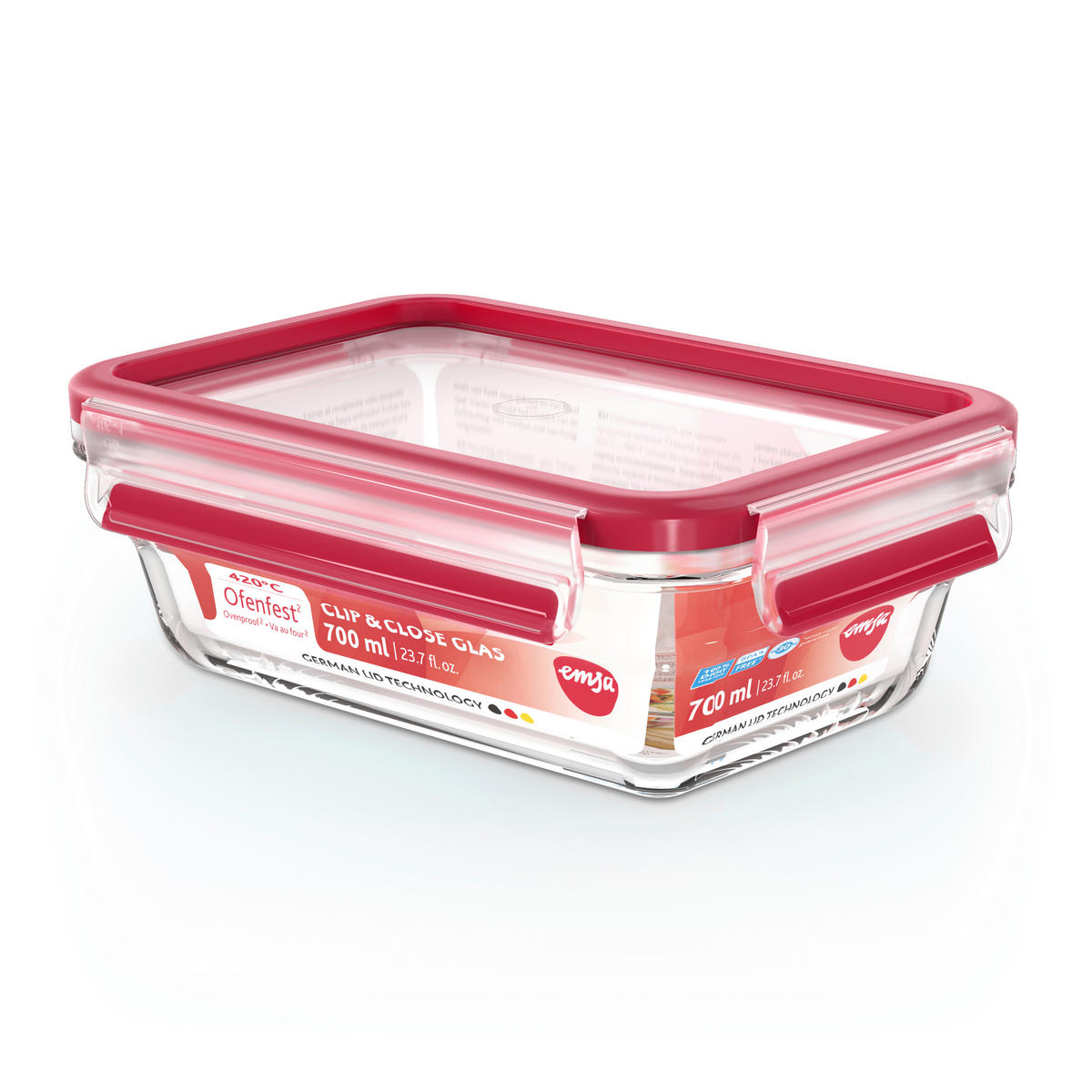FRISCHHALTEDOSE CLIP & CLOSE GLAS 0,7 L  - Rot, Basics, Glas/Kunststoff (16,8/11,8/7cm) - Emsa