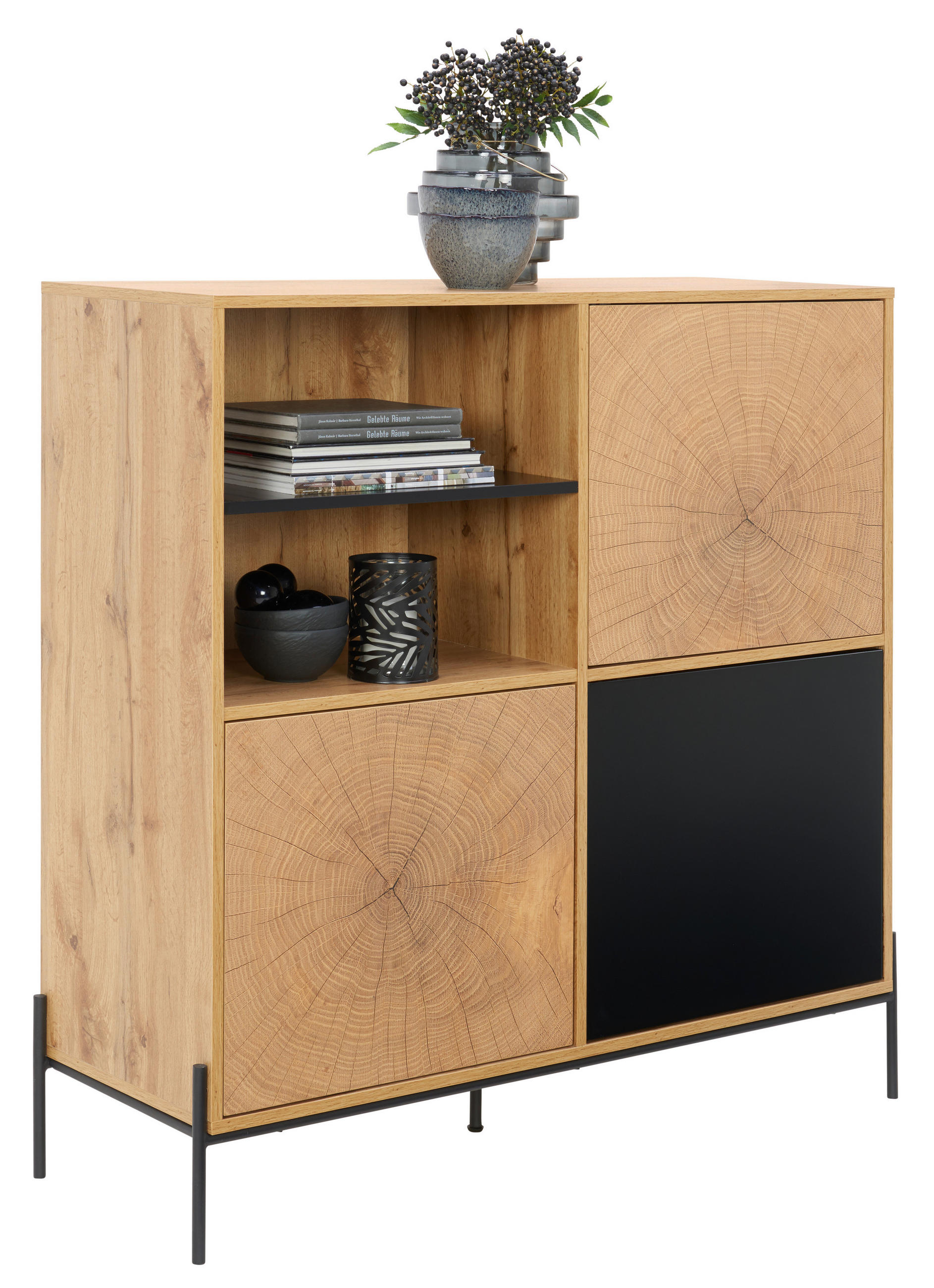 KOMMODE in 110/114/40 cm - Eichefarben/Schwarz, Design, Holzwerkstoff/Metall (110/114/40cm) - Carryhome