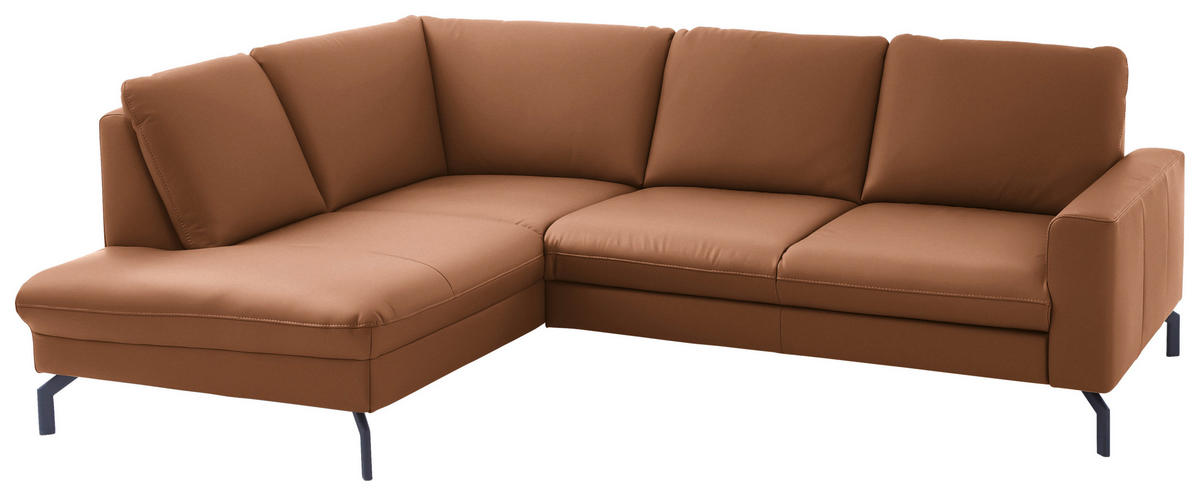 ECKSOFA Beldomo Premium in Echtleder Hellbraun  194/250 cm  - Hellbraun/Schwarz, Design, Leder/Metall (194/250cm) - Beldomo Premium