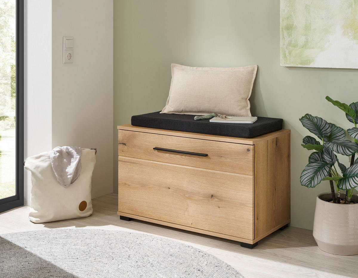 GARDEROBENBANK - Eichefarben/Schwarz, MODERN, Kunststoff (80/55/39cm) - MID.YOU