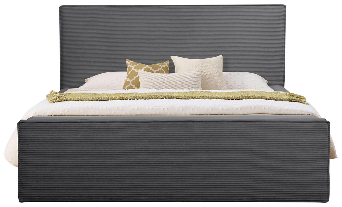 BOXBETT 180/200 cm,  in Anthrazit, gepolstertes Kopfteil, Bettkasten, Topper, Matratzen, H3 + H3 = fest  - Anthrazit/Schwarz, Basics, Kunststoff/Textil (180/200cm) - Chameo